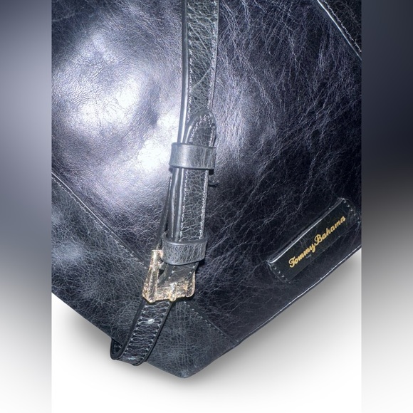 Tommy Bahama EL Roble Distressed Black Leather Studded Slim Crossbody 10x10x1.25 - Picture 4 of 11